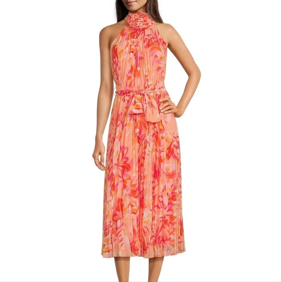 NWT Alex Marie Jane Rosette Halter Neck Sunkiss Chiffon Dress, Size 12 - Picture 1 of 14